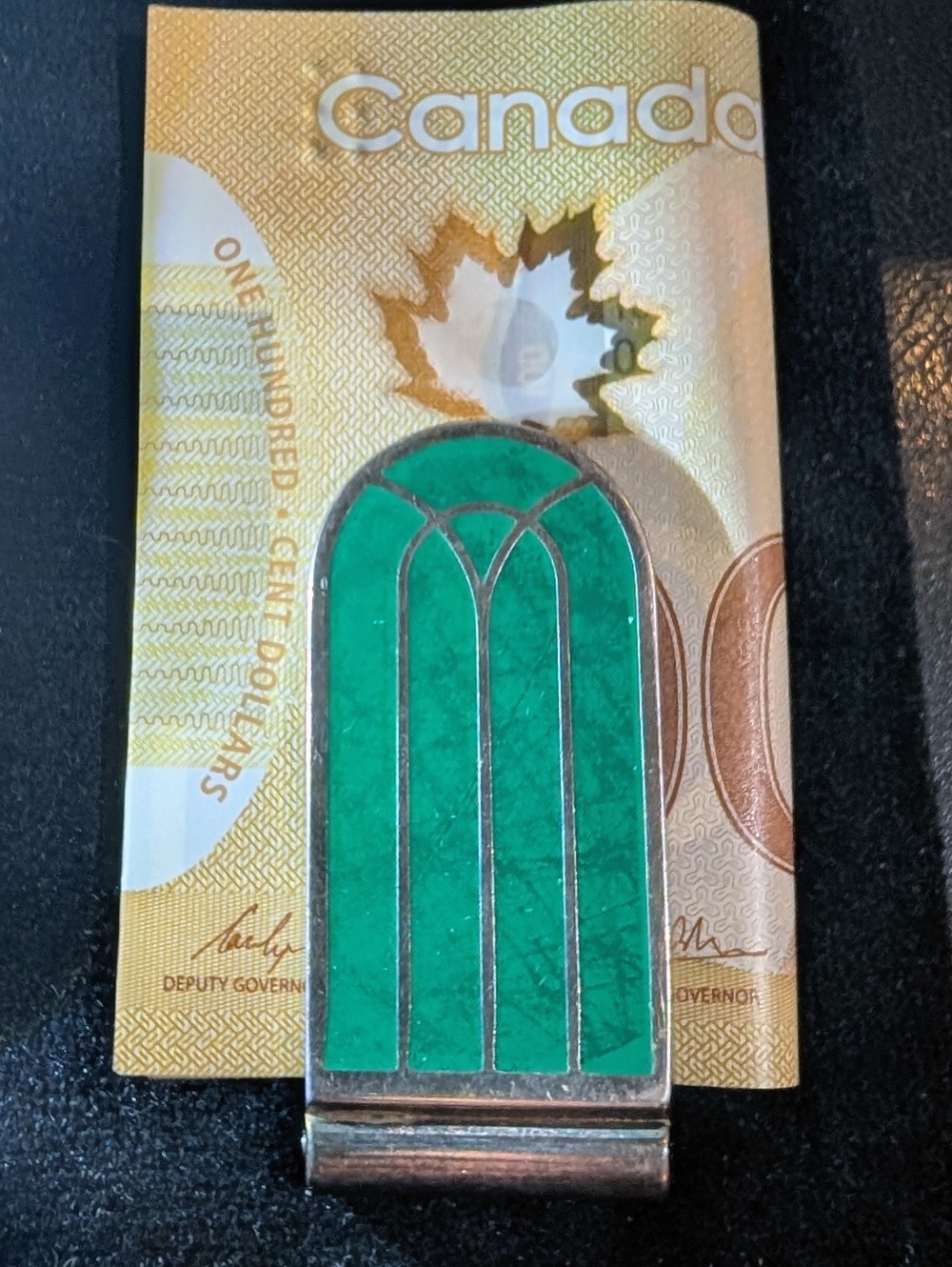 Christofle Art Deco Style Green Enamel Silver Plated Money Clip